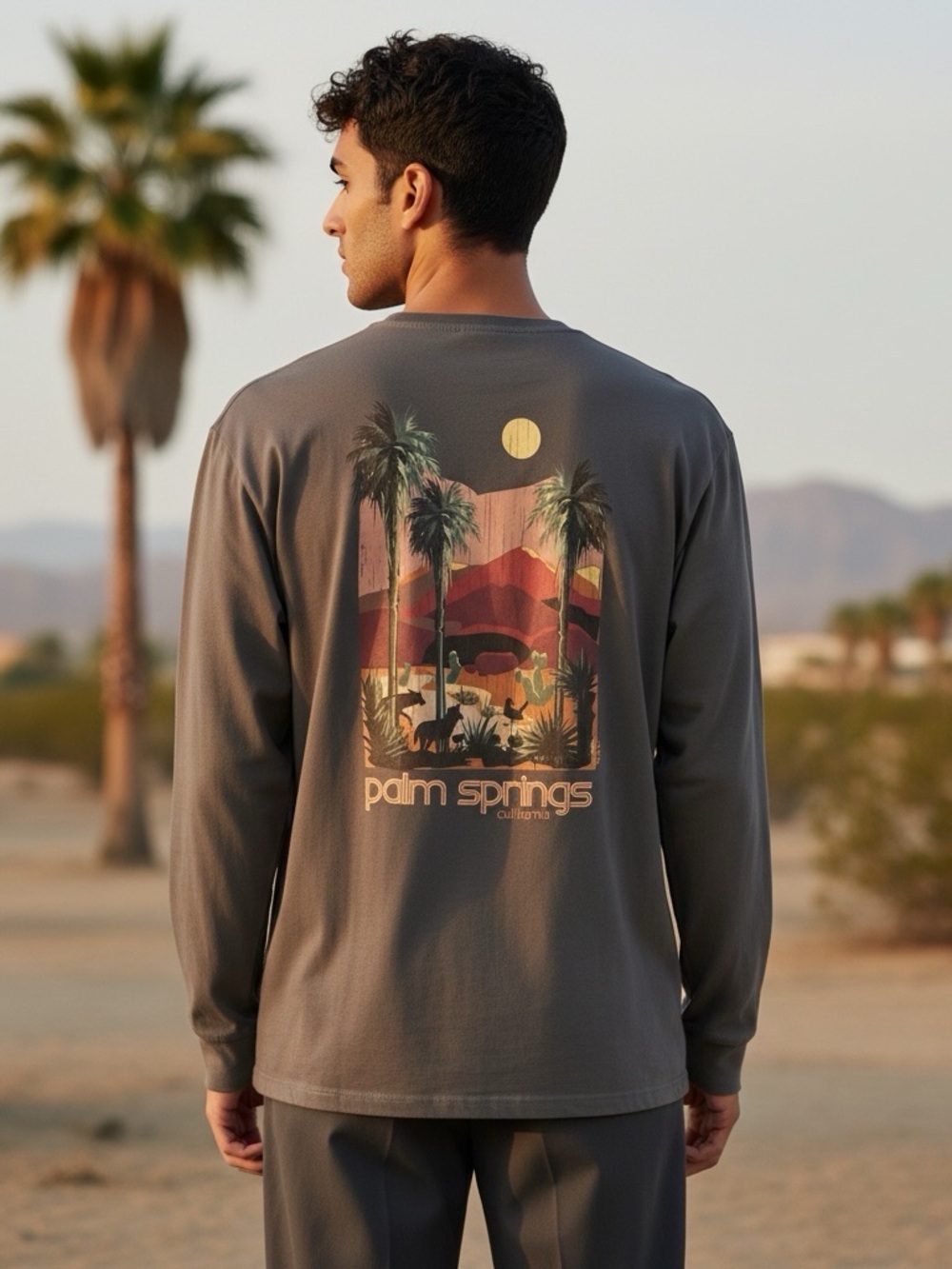 Crazy Shirts Palm Springs Shirt Mens XL Gray California Graphic Long Sleeve